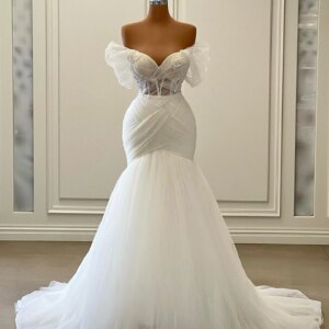 Luxury Ivory Wedding Dresses Mermaid Sexy Off The Shoulder Bridal Dress Mermaid Wedding Party Gown Plus Size Wedding Dress