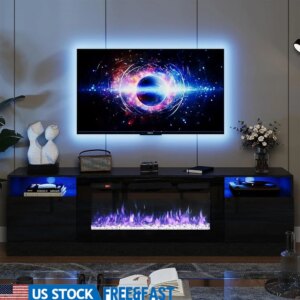 70 Inch Electric Fireplace TV Stand 36 Inch LED Light Entertainment Center Modern Wood Texture Organizer with Storage and Cable