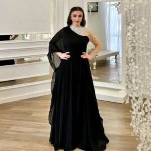 Customized Jersey Sequined Ruched Graduation A-line High Collar Bespoke Occasion Gown Long Dresses