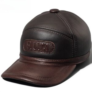 Leather hat men’s outdoor warm fashion baseball cap Sheep fur cotton thickened