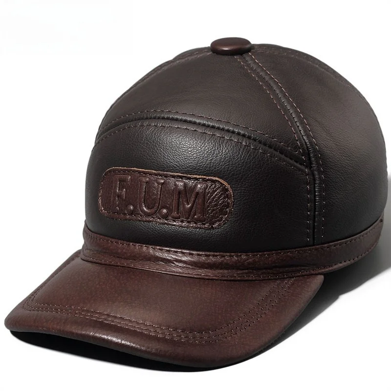 Leather hat men's outdoor warm fashion baseball cap Sheep fur cotton thickened