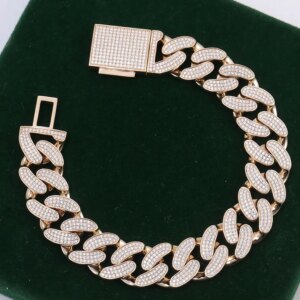 Provence 10K 14K Solid Gold 15mm cuban link chain lab grown diamond cuban link chain bracelet for men women Hip-Hop rapper party