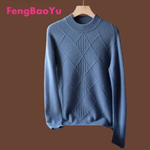 Fengbaoyu 100% Pure Cashmere Sweater Men’s Half High Neck Thick Loose Large Size Sweater Autumn Winter Leisure Business Sweater