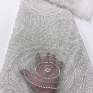 Wholesale 2025 African Sequins Beads Lace Fabric 5 Yards High Quality French Mesh Tulle Embroidery Wedding Bridal Lace FJ