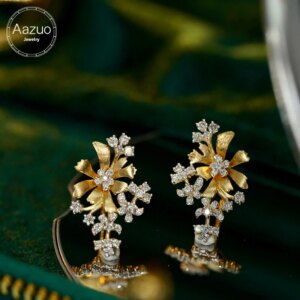 Aazuo Luxury Jewelry 18K Yellow Solid Gold Real Diamonds 0.56ct Birthday Gift Flower Stud Earrings For Women Senior Banquet