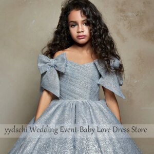 Customized Girl Dress For Kid Child Flower Shiny Princess Sleeve Flower Dress 2025 Child Wedding Party Maxi Ball Gown Evening