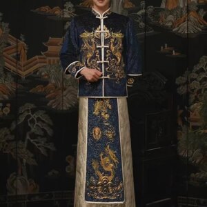 Classical Bridegroom Dress Men’s Chinese Style Wedding Dragon Phoenix Embroidery Costume Vintage Luxury Groom Cosplay Hanfu Set