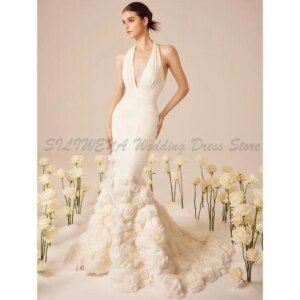 Elegant Wedding Dresses Women V Neck Floor Length High Quality Flowers Sleeveless Special Situation Formal Event Female Gowns