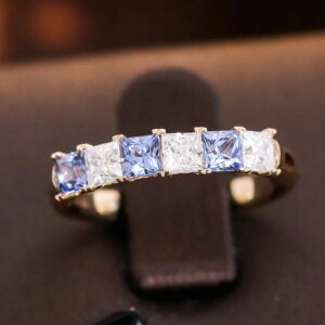 Provence 14K/18K solid gold princess cut lab diamond eternity wedding band lab gems sapphire engagement ring custom promise gift