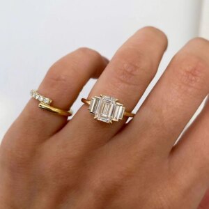 1.5CT D Color VS1 Emerald Cut 14K Yellow Gold Lab Grown Diamond Engagement Wedding Ring CVD HPHT Lab diamond With IGI certificat
