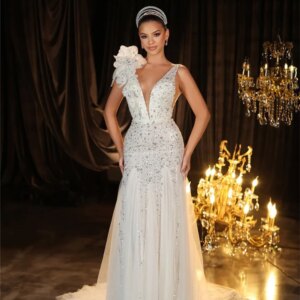 Elegant 3D flower Wedding Dress 2025 Sexy Deep V-neck A-Line Bridal Gown Formal Tulle, Sleeveless Floor-length Gown Customized