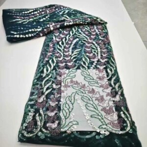 Hand Made Beaded Lace Fabric 2024 African Luxury Sequins Tulle Lace French Lace Fabric Nigerian Fabric for Party 5Yards