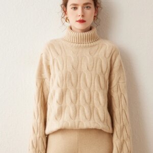 High Quality 2024 Autumn and Winter New 100 Solid Color Sweater Women’s Turtleneck Thickened Large Twisted Loose Style