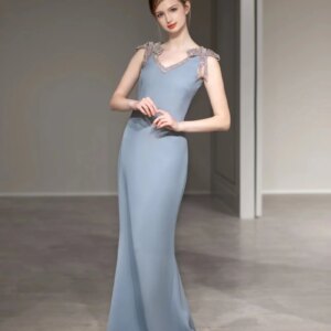 Long Prom Dress Mermai V-Neck Neckline Sleeveless With Bow On The Shoulder Elegant Special Occasion Gowns