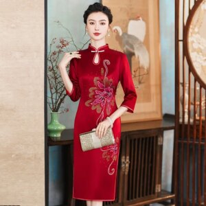 Yourqipao Acetate Chinese Traditional cheongsam Evening Dress Mother Of The Groom Qipao Prom Gowns 2024