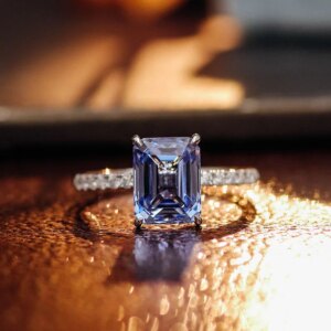 Provence Blue Lab Gemstone ring Wedding Ring 10K Solid Gold DEF/VS Lab Diamonds half band Engagement ring for women Custom