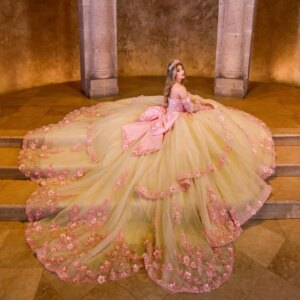 Pink Shiny Quinceanera Dress Ball Gown Off The Shoulder Floral Appliques Beading Bow Tull Sweet 16 Vestido De 15 Anos