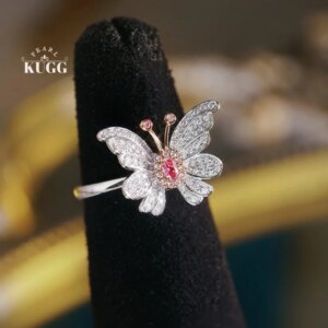 KUGG 100% 18K White Gold Rings Elegant Butterfly Shape Real Natural Pink Diamond Engagement Ring for Women High Wedding Jewelry