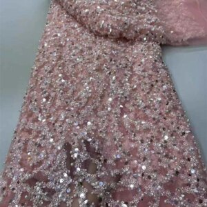 Deluxe Excellent Africa Nigerian Sequins Tulle Lace Pretty Hot Sale Elegant French Beads Net Lace Fabric For Wedding Party Dress