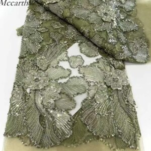 African Nigerian Tulle Lace Fabric Sequins Sewing Guipure Beads Stone Embroidery Dresses High Quality 2025 5Yards resses