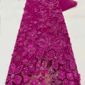 Mccarthy African Design Luxury 3D Flower With Beads Lace Nice Nigerian French Sequins Tulle Lace Fabric For Women Wedding Dress