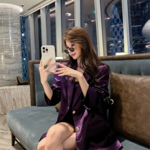 New Chinese suit female acetate satin Korean version loose casual fashion