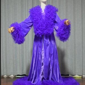 Velvet long sleeved jacket Fluffy ruffled tulle edge V-neck long jacket, wedding party, Christmas gift, cloak custom