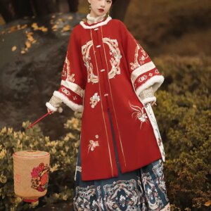 Chinese Style Ancient Han Clothing Women’s round Neck Jacket Winter Warm Cardigan Horse-Face Skirt
