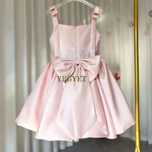 CustomizedElegant Pink Puffy Girl Dress Square Collar with Bow for Kids Wedding Birthday Communion Party Pageant Ball Gown