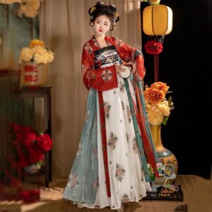 Women’s Han Chinese Clothing Daily Restoration Chest-High Dress Style Embroidery Spring and Summer