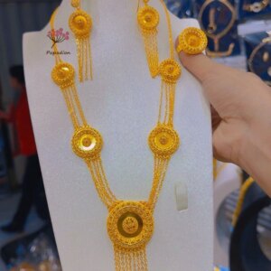 New Middle Eastern Dubai 24K Gold Plated Ring Necklace Earrings Romantic Wedding Gift Party Jewelry Set for Women DD10586