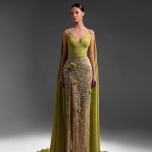 Illusion Beaded 3D Flower Sheath Long Evening Dress Sexy V-neck High Slit Wedding Party Gown Customized Luxurious Prom Dresses