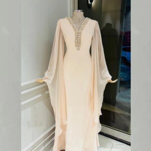Customized High quality Classic Exquisite Simple Chiffon Beading Sequined Pearl Straight V-neck Long Dresses Evening Dresses