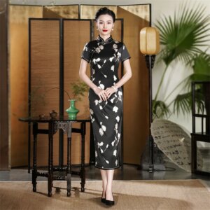 High Quality High-End Real Silk Cheongsam Qipao Long Young Summer Retro Improved Dress 2024 New