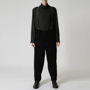 YOJI OOAK High end Black Velvet Strap Pants Loose Casual Pants Men’s Mid waist Design Pants
