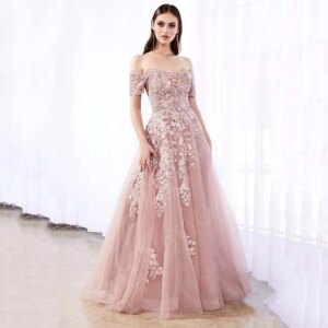 Princess Rose Pink Evening Dresses Off Shoulder Sleeve Prom Gown 2024 Lace Sweetheart Wedding Guest Dress Corset Back Customized
