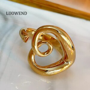 LUOWEND 100% 18K Yellow Gold Rings Cute Heart Shape INS Style Engagement Ring for Women Wedding Party Fine Jewelry
