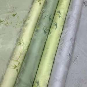 Silk Satin Fabric 20Momme Flower Bamboo Leaf Jacquard Chinese Style