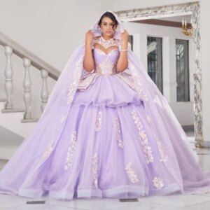 Customized Lavender Quinceanera Dresses Ball Gown Sequins Applique Lace Beading Crystal Tull With Cape Sweet 16 Vestidos De 15