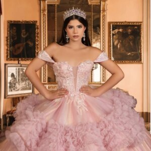 Customized Pink Off Shoulder Quinceanera Dress Tull crystal ruffle sequin applique layering vestidos de 15 Quinceanera