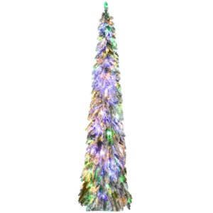 HOMCOM 7ft Tall Prelit Pencil Artificial Christmas Tree Holiday Dr with 534 Snow Flocked Branches 350 Warm White or Colorful LE