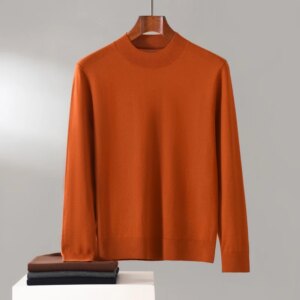 Men’s 100% Pure Cashmere Sweater Casual Solid Color Knitted Pullover Half High Neck Loose Jumper Basic Top for Comfortable Wear