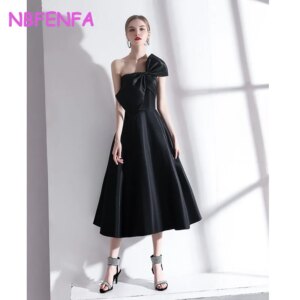 NBFENFA Black Evening Dresses 2024 New Style Tube Top Sexy Formal Dress for Women Medium Length Elegant Vestidos De Noche