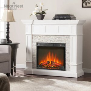 23 inch electric fireplace insert, ultra thin heater with log set & realistic flame, remote control with timer, wall art