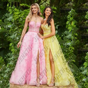 JEHETH Customized Corset Butterfly Beading Prom Dress Women Strapless Side Split Wedding Party Gown Sleeveless vestidos de festa