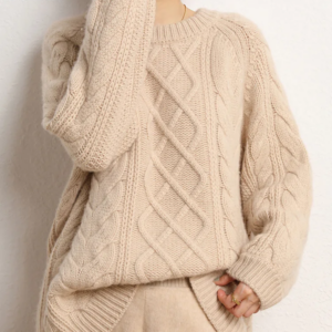 BirdTree, 3G Wool Cashmere Loose Sweaters, Women O-Neck Crochet, Casual Fashion Pullover, 2024 Autumn Winter New Top T48759QM