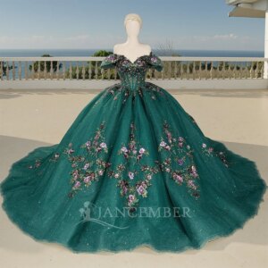 Green Shiny Quinceanera Dresses Off Shoulder Ball Gown Sweet 16 Dress Sweetheart Beads Birthday Party vestidos de 15 quinceañera