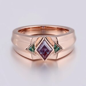 Provence custom 10K 14K rose gold rhombi lab alexandrite rings for men gemstone jewelry wedding engagement anniversary gifts