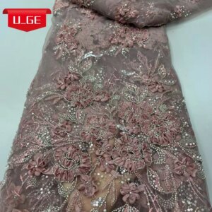 2025Latest Delicate Best Quality Soft Laser Cotton Chiffon Lace With Stones fabric For Party Evening Dresses U_Ge2518