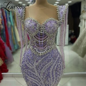 Sparkly Crystals Tassel Beading Purple Prom Dresses 2024 Mermaid Sequined Pageant Party Dress Arabic Evening Gowns Customized
